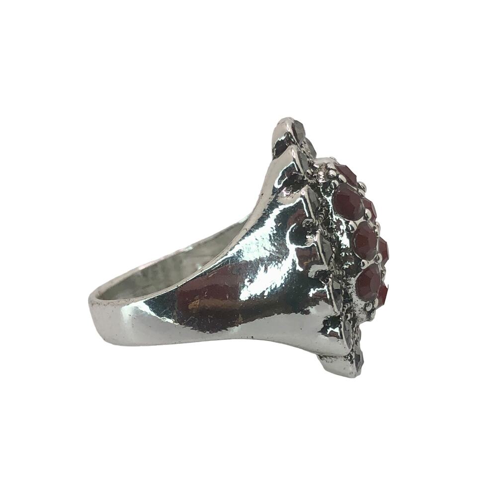 Silver and Red Rhinestone Statement Ring - Size 9 - Picture 5 of 7